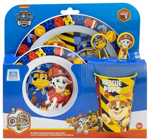 SET MICRO 5 PCS (PLATO, CUENCO, VASO Y CUBIERTOS) EN CAJA PAW PATROL BOY RESCUE PUPS