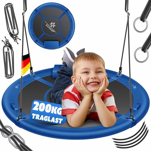 KESSER® Balançoire nid d'oiseau - Diamètre : 60 cm - Charge maximale : 200 kg - Avec coussin et 4 poignées réglables - Pour enfants et adultes - Bleu