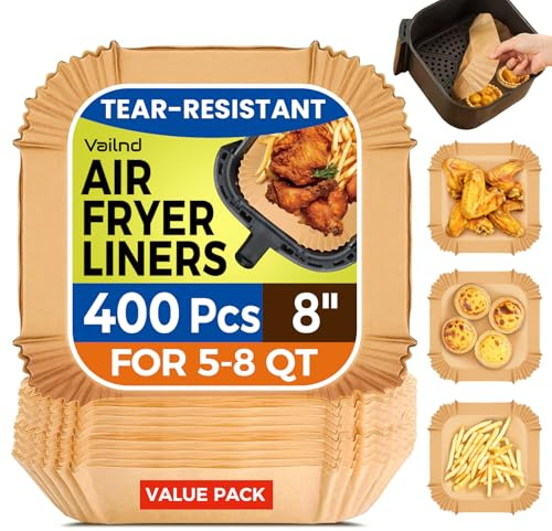 400 Pcs Air Fryer Liners Disposable, 8 Square Heavy-Duty Parchment Paper for 5-8 qt Airfryer Basket, Non-Stick & Grease-Proof Baking Liner for Oven Pan