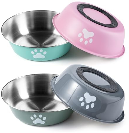 4 Pack 860ml Dog Bowls Stainless Steel Dogs Feeding Bowls with Nonslip Silicone Bottom Food Water Bowls Pet Feeder for Small Medium Dog Cat