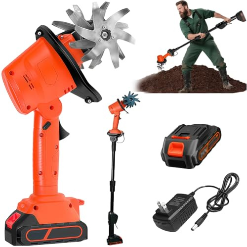 PRMTYUP Motozappa Elettrica da Giardino, Coltivatore E Fresa, Coltivatore A Batteria, Larghezza di Lavoro 10 Cm, profondità di Lavoro 10 Cm, per Terreno, per Fattoria, Giardino,with 1 Batteries