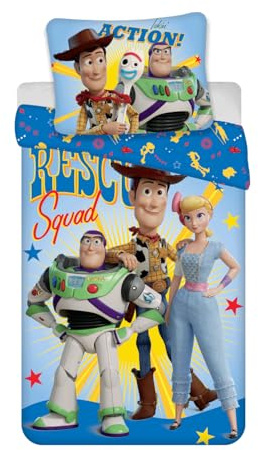 Toy Story - Biancheria da letto per bambini, 100% cotone, reversibile, 135 x 200 cm, con federa 80 x 80 cm, certificata Oeko-Tex Standard 100, design Disney Pixar Rescue Squad