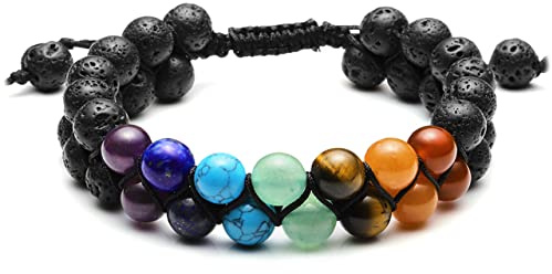 7 Chakra Tiger Eye Stone, Adjustable Jewelry for Relief & Energy Balance