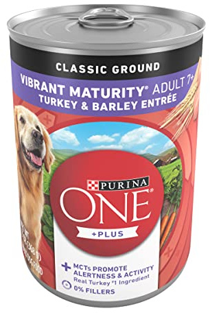 Purina ONE Plus Classic Ground Vibrant Maturity Adult 7 Plus Turkey And Barley Entree Senior Dog Food - (Pack of 12) 13 oz. Cans