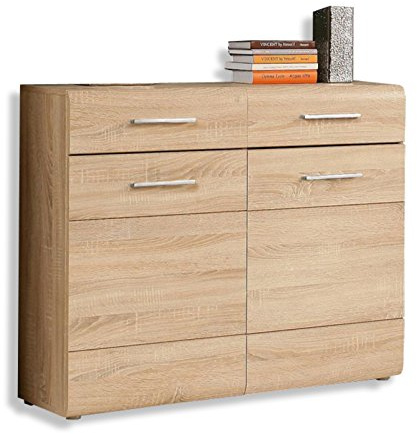 FORTE COMBINO Spezial Schuhschrank 100, Schuhschrank mit 2 Türen und 2 Schubladen, Flurschrank, Holzwerkstoff, Sonoma Eiche Holzdekor, 100,1 cm breit x 81,7 cm hoch x 34,7 cm tief