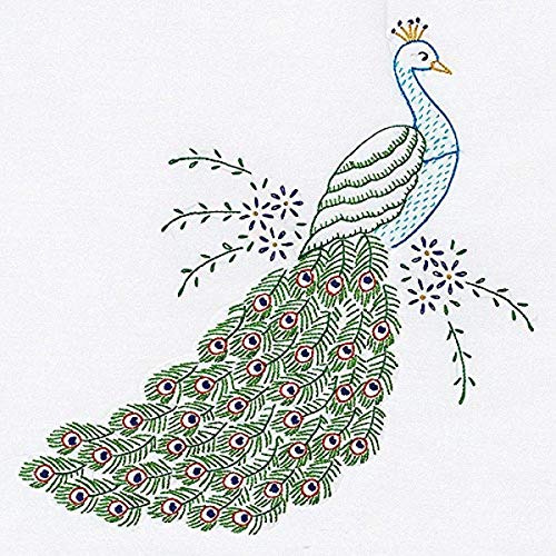 Jack Dempsey Stamped White Quilt Blocks, 18-Inch by 18-Inch, Peacock, White, 6-Pack