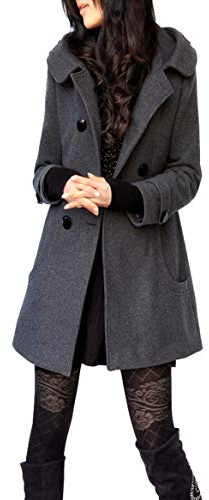 ClairSue dam vinter höst kappa stegjacka huvjacka övergångsjacka Trenchcoat tvådelat yllekappa klädd parkas coat Outwear svart