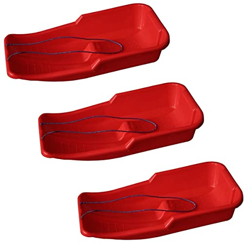 Srendi® 3 x RED Heavy Duty Large Adults Kids Children Snow Sledge Toboggan Sledge Rope Sled Play Snow Ice