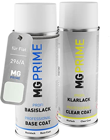 MG PRIME Vernice per auto Kit di bombolette a spruzzo per Fiat 296/A Bianco Divino/Ice White Bomboletta spray da 400ml di vernice di base vernice trasparente