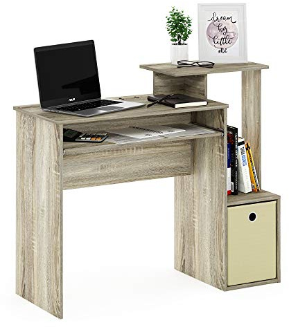 Furinno Econ Mehrzweck Home Office Computer Schreibtisch mit Ablage und Einschub, Sonoma Eiche/Elfenbein, 40 x 100.08 x 86.61 cm