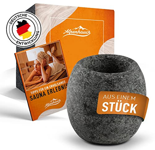 ALPENHAUCH Œuf de sauna en stéatite massive [5 x 5 cm] – Bol aromatique pour sauna résistant à la chaleur pour un parfum intense – Œuf de sauna naturel pour cristaux de menthol et huiles de sauna