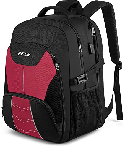 PUSLOM Mochila Mujer Grande 55L Mochila Portatil 18.4 Pulgadas Mochila Ordenador Portatil con Puerto USB Mochila Portatil Antirrobo Impermeable Bolsa para Negocio Trabajo Diario Viaje Escolares,Rojo