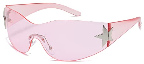 Long Keeper Gafas de Sol Sin Montura para Mujer Hombre, Gafas de Sol Envolventes de Moda Party Vintage Gafas Y2k Futuristas con Estrella