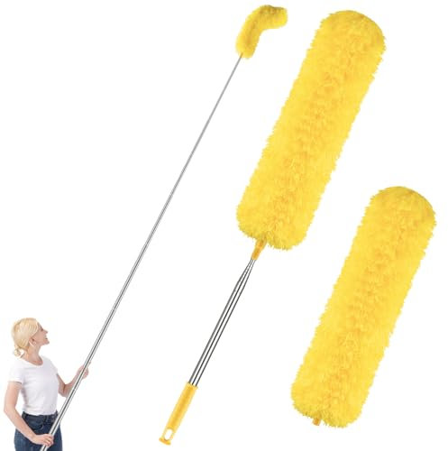 Dusters for Cleaning High Ceiling Fan, Newliton Microfiber Feather Duster with 30'' to 100'' Telescoping Extension Pole, Long Extendable Duster for Home Car Furniture Cobweb, Yellow