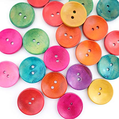 MajorCrafts 24pcs 20mm Mixed Colours 2 Holes Sewing Round Wood Buttons Craft Embellishments