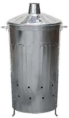 simpa 180L XXL Strong Tough Galvanised Metal Incinerator & Locking Lid 107cm (H) x 64cm (W) x 52cm (Dia)