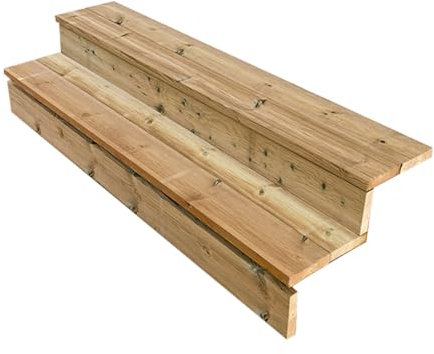 Scala esterna BERLIN, 2 gradini, Altezza 37cm, Larghezza 160cm, con alzate, Scala in kit in Legno Autoclave- Vinuovo