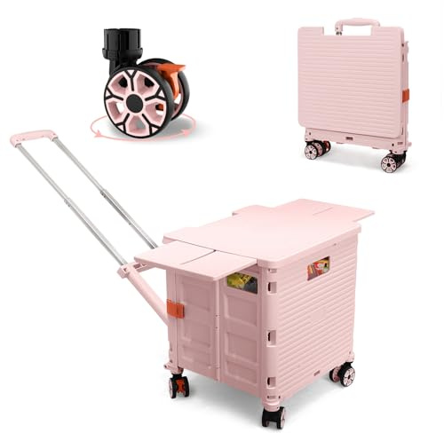 Carrito utilitario plegable con ruedas, carrito plegable que ahorra mano de obra con tapa deslizante magnética, mango telescópico de 55 l/175 libras, carrito de compras plano con ruedas giratorias de