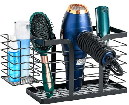 YUET Hair Dryer Holder Station/Wall Mounted, With Self Adhesive Pads No Drill, Hairdryer Tools Organizer,Hair Accessories Organiser Storage for Hair Brushes,Straightener, Flat Iron,Curling Wand Black