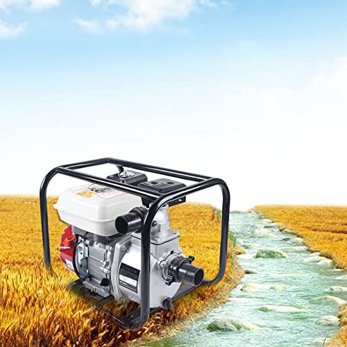 Yunrux, Elettropompa Acqua Benzina, Motorino Acqua, 36 m³h, Altezza 28 m, Pompa da Giardino, 4 Tempi, 210 CC, Bassa Rumorosità, Pompa Centrifuga, 5,5 Ore, Autonomia Singola 5 cm, Connettore