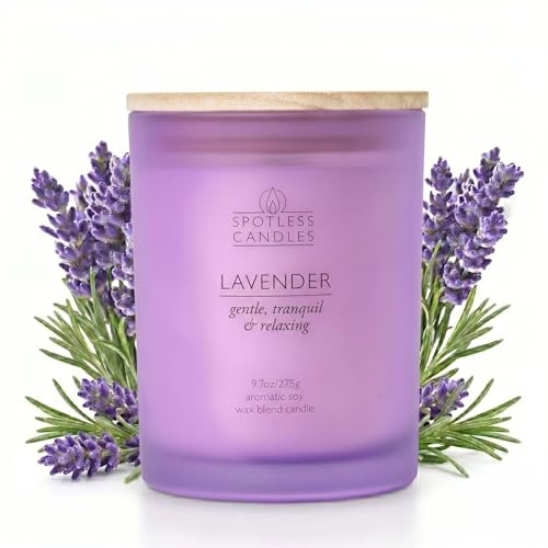 Lavendelljus – 275 g lavendel doftljus i lila glasburk med trälock och knastrande veke i trä i en lyxig presentask – mjukt, lugn och avslappnande
