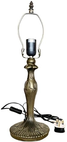 Loxton Lighting Table Lamp Base and Harp with UK Plug, Antique Brass Finish, Height 49cm, 30cm Dia Tiffany Shade Compatible, (L311)