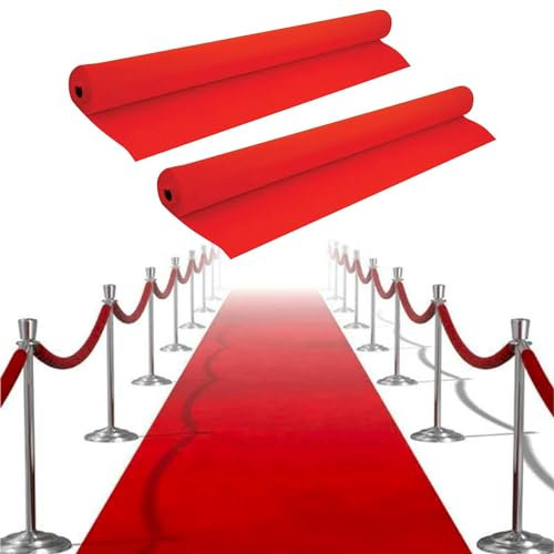 Sparkles Partyware Red Carpet Runner - Pack of 2-30ft Red Fabric Runner for Indoor and Outdoor Use - Perfect Decoration for Hollywood-Themed Parties, Weddings, Proms, Carpet Events