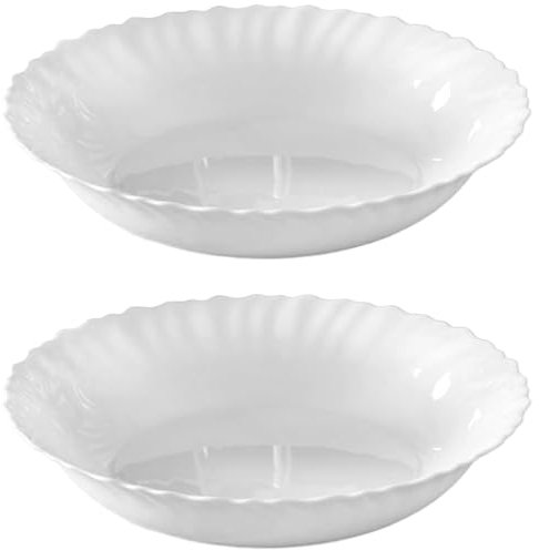 Tradineur - Pack de 2 Fuentes Redondo hondos modelo Titan - Fabricado en Vidrio Opal - Moderno diseño ondulado - Ideal para cenas familiares y eventos - Ø 29 x 4 cm