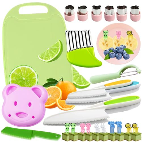 25 Pezzi Coltello da Cucina per Bambini,Set da Cucina per Bambini ,Coltello Montessori,Set Cucina Giocattolo,Utilizzato per Tagliare Frutta e Verdura, Adatto a Bambini di Età Superiore ai Due Anni