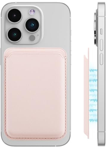 LYQNIHOB Tarjetero Magnético, Cartera de Cuero Vegano para iPhone, 2 Tarjetas, Gris Rosa