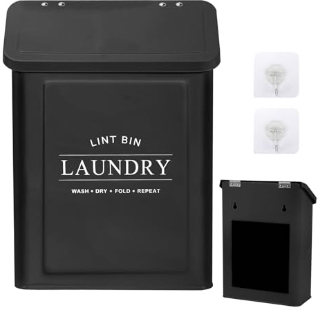 Lint Bin - Contenitore Magnetico per Pelucchi per Lavanderia, Lavanderia, Asciugatrici, Contenitore Magnetico con Spazzola per Pelucchi e Ganci, per Asciugatrice e Lavatrice (Ferroso)