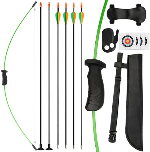 SERfawnCH Recurve Bow and Arrow Set - 15lb Draw Weight, 35.8 Inch Ambidextrous Archery Kit with Safety Arrows, Arm Guard & Target Paper for Outdoor Practice (Green)