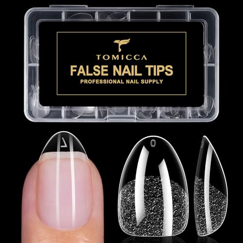 TOMICCA Extra Short Almond Nail Tips, Long Lasting Soft Gel Nail Tips, XS Short Almond Nails, Fake False Nails Press On for Nail Extensions Manicure DIY Practice Art Design, 12 Sizes, 120Pcs