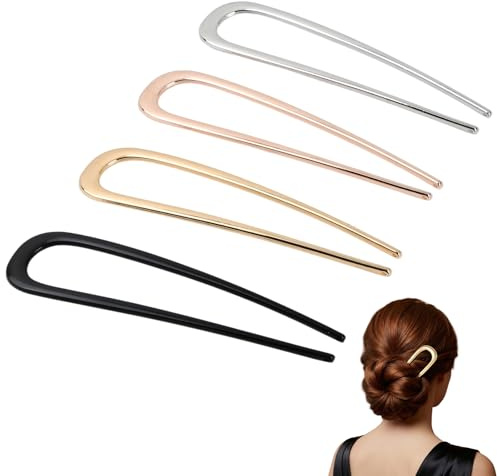 Forcina a Forma di U, 4 pezzi forcina per capelli francese, Elegante e Durevole Forcella in Metallo per Acconciature a Chignon, Coda e Treccia, accessori per lo styling