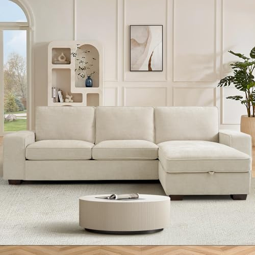DUANDUAN 250cm L-Shaped Corner Sofa, Sectional Couch with Chaise Storage | Modular reversible chaise with storage, removable and washable covers, USB-C charging, easy assembly, comfy Chenille