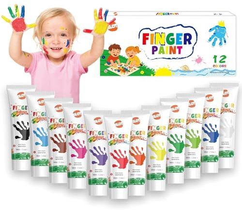 VIVIIHOO Peinture à Doigts et Peinture Digitale Set 12 Tubes - Couleurs Vives, Non Toxique, Lavable, pour Empreintes de Mains et Pieds, Activités Créatives