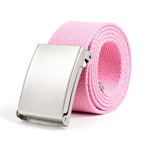 Ham-Hash bälte män och kvinnor utan hål – steglöst justerbart kanvastyg bälte – utomhus affärsbälte passar överallt, unisex tygbälte 130 cm långt – 3,8 cm brett (PINK)