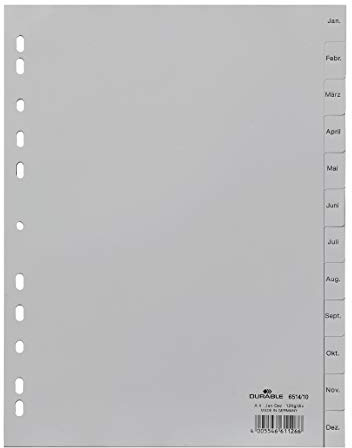 Durable 6514-10 Ordnerregister DIN A4, Jan-Dez, grau