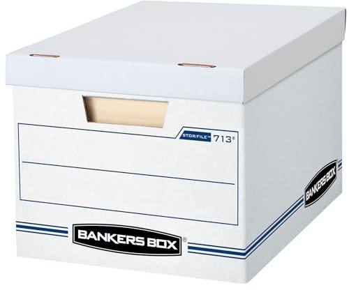 BANKERS BOX STOR/FILE Storage Boxes, Standard Set-Up, Lift-Off Lid, Letter/Legal, 6 Pack (0071303), white