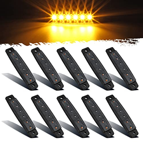 Partsam 10Pcs 3.8 Thin Amber 6LED Side Marker Clearance Lights Indicators For 12V Trailer Lorry Van Trucks Pickup, Smoke Lens, Sealed Waterproof