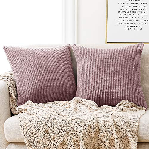 Deconovo Set of 2 Super Soft Corduroy Large Cushion Covers 65cmx65cm, 26x26 Inches Fabric Grid Square Throw Pillow Casess, Solid Cushion Covers for Sofa Bedroom(Pastel Violet 2 Pieces)