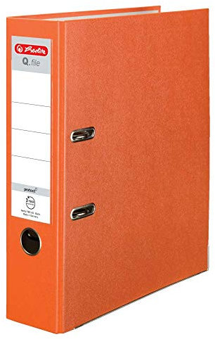 Herlitz® Q.file Aktenordner A4 | 8cm Rücken | Wechselseitiges Schild | 2-Ring-Mechanik mit Druckleiste | PP Folie beschichtet Robuste Beschläge | Orange