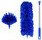 2 Pcs Feather Dusters, Extendable Feather Duster with Stainless Steel Long Extension Pole, Microfiber Domed Corner Cobweb Dusters for Cleaning Spider Webs, Cars, Blinds, Ceilings, Fans - Blue