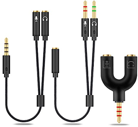 HIEbee 2 in 1 3.5mm Headphone Splitter Adapter (Microphone + Audio) Female to Male&Male to Female Stereo Jack Y Cable Compatible for PS4,PS5,Nintendo Switch,Phone,Laptop(3 in 1 Pack)