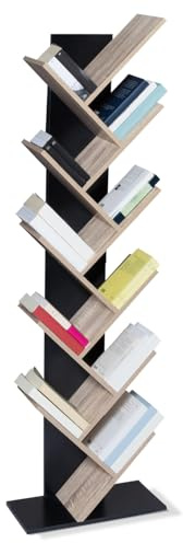 IDMarket - Etagère bibliothèque à Livres Tea Forme d'arbre 10 Niveaux Bois Noir et étagères façon hêtre