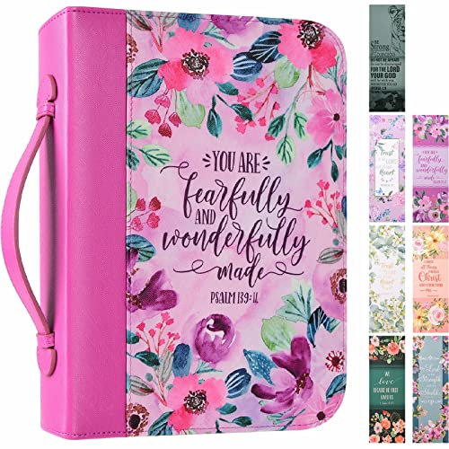 Bible Cover Case for Women PU Leather Woman Book Carrying Bag Bible Study Sipples Accessories with 7pcs Paper Bookmark Journaling Kit Christian Gifts
