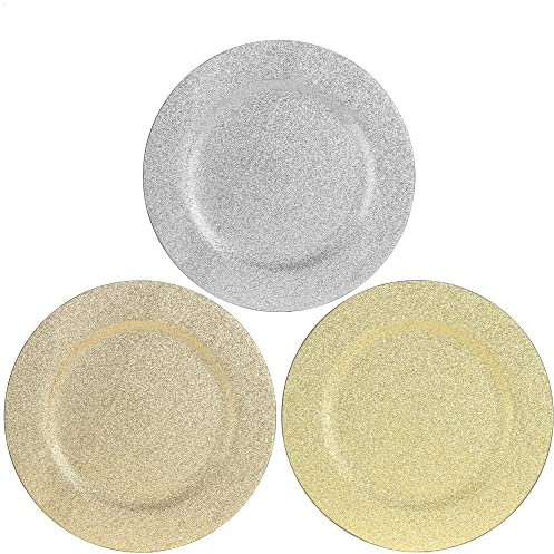 com-four® 3x Platzteller - glitzernde wiederverwendbare Unterteller als Tischdekoration - Dekoteller für Hochzeit, Familienfeier oder Weihnachten - Ø 33 cm