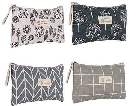 Czemo 4 Stück Kosmetiktasche aus Segeltuch,Multifunktionale Reise Tragbare Makeup Tasche Bedruckte Make-up-Taschen mit Reißverschluss aus Segeltuch,Münztasche Aufbewahrungstasche für Damen