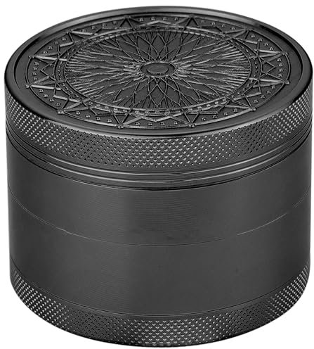Spespo Herb Grinder, Molinillo de hierbas Premium de aluminio de 2.5 pulgadas（63mm) con flor en relieve, 4 piezas, molinillo grande con raspador de polen (Negro)