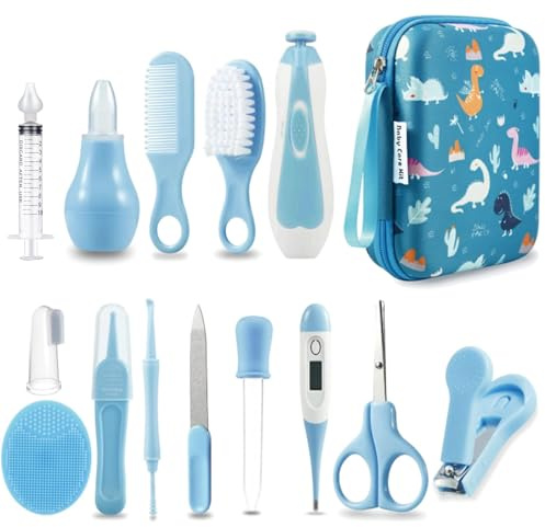 PandaEar Baby Healthcare and Grooming Kit, Baby Nursery Health Care Set, Electric Safety Nail Trimmer Newborn Essentials Kit for Infant Toddlers Kids (19 in 1, Blue)